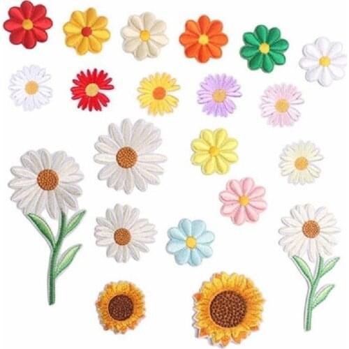 Chrysanthemum daisy and sunflower Series For Clothes Iron Embroidered Patches For Hat Jeans Sticker Ironing Patch DIY Badge