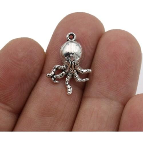 JAKONGO Silver Plated Octopus Charms Pendants for Jewelry Making Bracelet DIY Accessories 21x14mm 20pcs