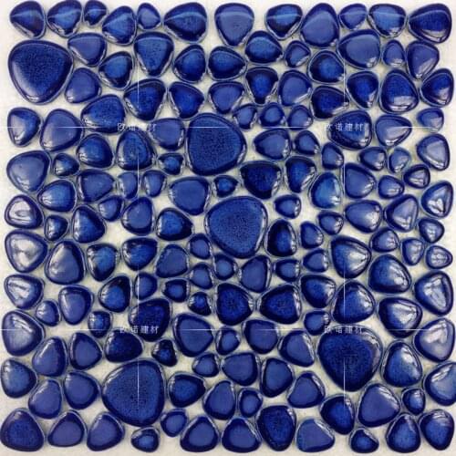 Navy Blue Pebble Glazed Ceramic Mosaic Tile, kitchen backsplash bathroom floor pool shower wall tiles fireplace TV backgroud