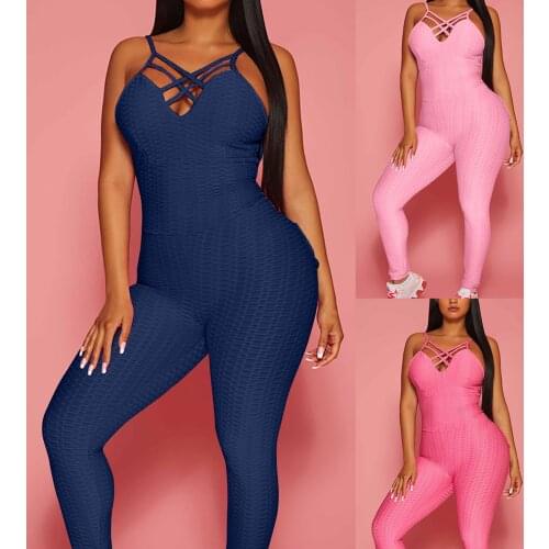 Womens honeycomb Backless cross Yoga Exercise Skinny Jumpsuit Overalls for women Yoga pant Elegant woman jumpsuit Fitness Pants