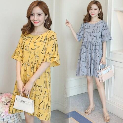 Summer Short Sleeve Cartoon Cute Cat Maternity Dresses Pregnancy Wear Dress for Pregnant Women Pregnancy Clothes Outfits Costume