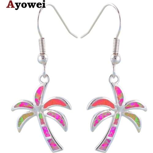 Best summer jewelry Attractive Purple Tree design Purple Fire Opal Silver Stamped Dangle Earrings Fashion Jewelry OE383A