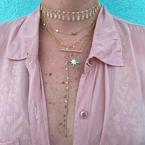 Statement Gold Color Many Star Charm Necklace Lovely Girl Women Metal Elegant Charming Sexy Modern Y Shape Long Necklace Jewelry