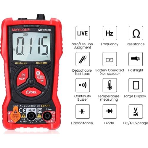 MAYILON MY8233S Multimeter 4000 Counts TRMS Data Hold Direct Current Voltage Resistance Diode Frequency Capacitance Temperature