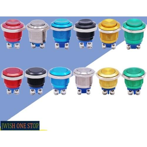 Metal Button Switch Diameter 16/19mm High/Flat-Head Self-Reset Button Screw Feet a Normally Open Jog Start