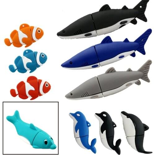 Mini Pen Drive Cartoon Animal Shark Fish USB Flash Drive 4GB 8GB 32GB Dolphins USB Flash Memory Stick Storage U Disk Pendrive