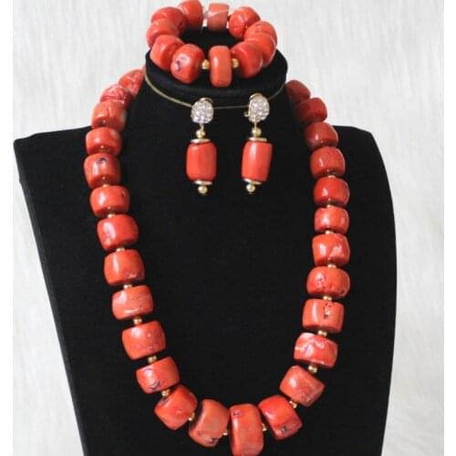 Dudo Nature Coral Jewelry Set For Women Nigerian Wedding Jewellery Set 15mm-22mm Big Coral Bridal Necklace Earrings Bracelet