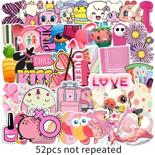 52PCS/Pack Ins pink Graffiti Stickers for Girl Children Toys DIY Laptop Fridge Phone Skateboard Suitcase Decal Sticker