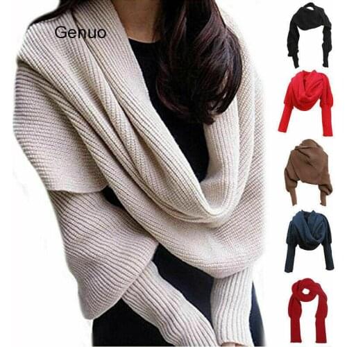 Europe And American Style New Winter Wool Scarves For Men And Women With Sleeves Knitted Scarf Thick Warm High-end Fashion