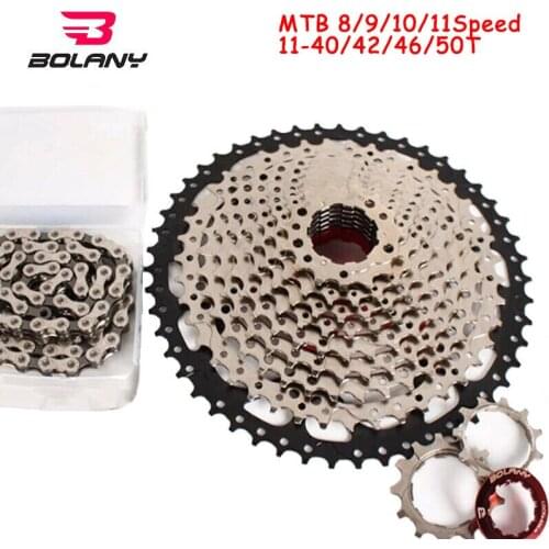 BOLANY 8S 9S 10S 11S MTB Cassette 11-40/42/46/50T Mountain Bike Freewheel with Bike Chain Sprocket Derailleur for Shimano/SRAM