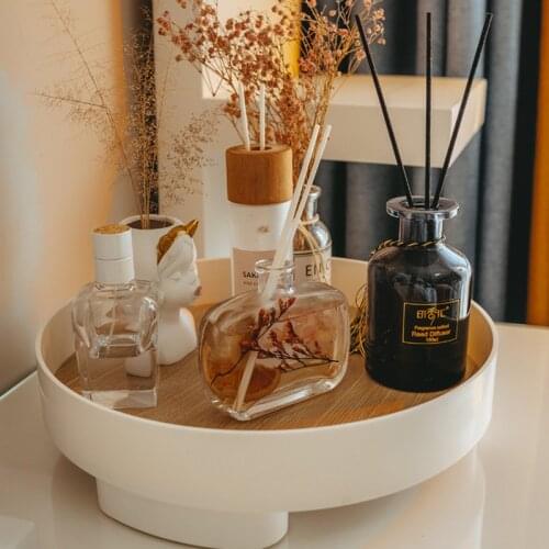 Nordic Organization Plate Round Wooden Tray Small Stuff Support Cosmetics Ornament Organizer Home Office Table Decor