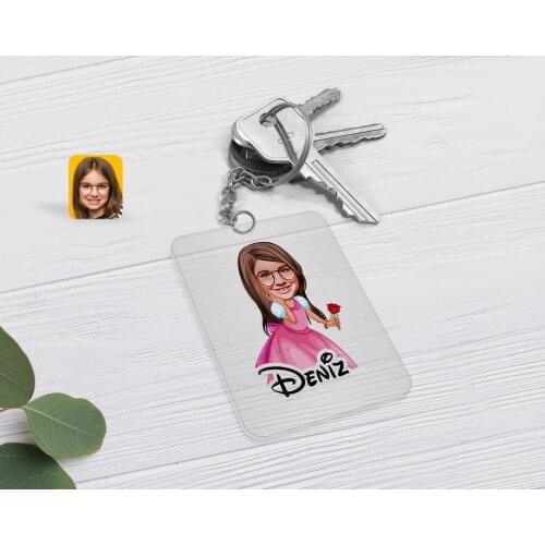Personalized Female Child Princess Caricature Of Transparent Plexiglass Anahtarlık-2