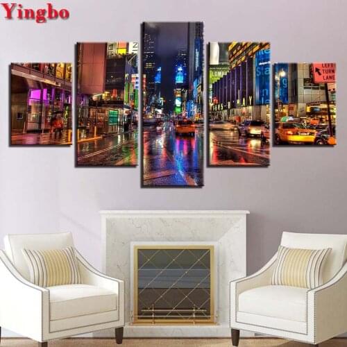 Full round diamond embroidery 5 Pieces City Street Night Scene Diamond Painting Full drill Square Mosaic diamond picture pastes