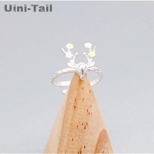 New Hot Korean Fashion 925 Sterling Silver Elk Deer Head Opening Adjustable Ring High Quality Hand Jewelry Christmas Gift