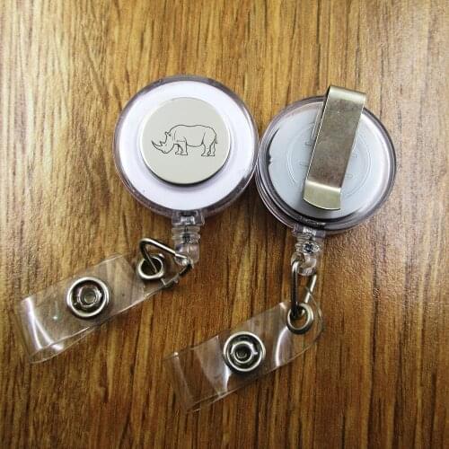 Rhino ID Badge Reel gift for him/her friend family retractable recoil id badge holder work fun