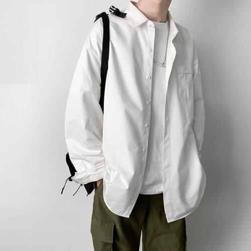 Sping New Korean Fashion Mens Shirts Daily Casual Loose Button Down 100% Cotton Long Sleeve Left Chest Pocket Shirts 4XL 5XL