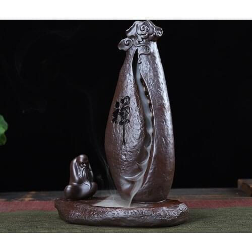 Handmade Waterfall Zen Ceramic Ornament Ceramic Incense Burner Buddha Feng Shui Decoration +Free Gift 10 Pcs Incense 19*16cm