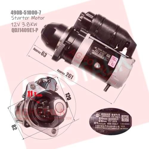 QDJ1409E-P, starter for Zhejiang Xinchai 490B/495B; Quanchai QC490/QC495 for tractor, forklift, Part number