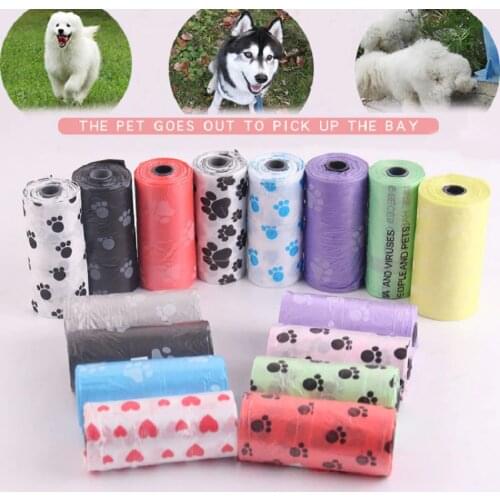 Dog poop bag Pet Supply 5Rolls /2Rolls Printing Cat Dog Poop Bag Outdoor Home Clean Refill Garbage Bag