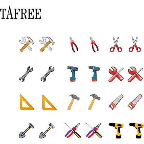 TAFREE All Kinds Of Work Tools Resin Clip on Earrings New Rock Tiny Pliers Shovel Model Charming Earcuff Men Women Jewelry C372