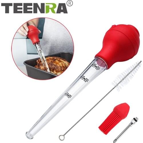 TEENRA 4Pcs Turkey Pipette Dropper BBQ Pump Pipe Dropper Sauce Oil Tube Turkey Needle With Cleaning Brush Barbecue Tools