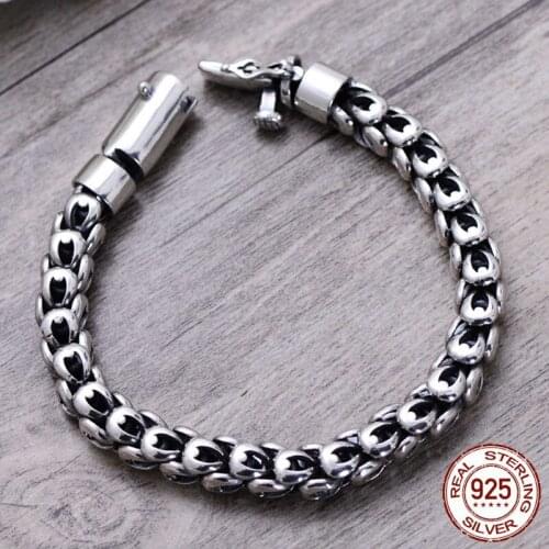 925 Sterling Silver colour Heavy Bracelet for Men Thick 7mm&8mm Punk Mens Bracelets Bangles Jewelry Custom Made/Customize Size