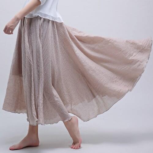 15 Colors Linen Maxi Skirt Pleated Vintage Boho Maxi Long Casual Beach Skirt Empire A Line Linen Skirt Ladies Vacation Clothing