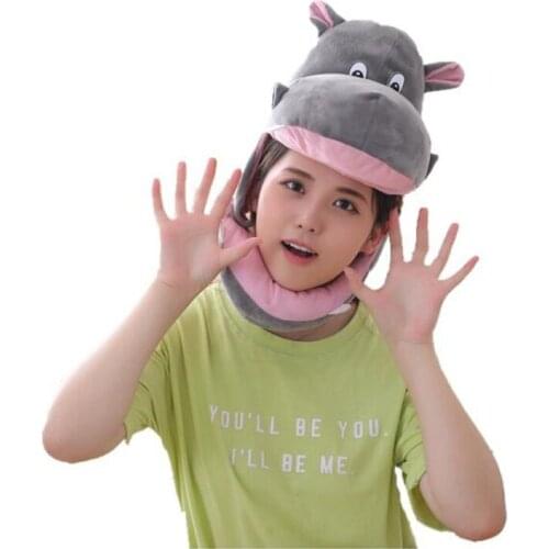 Japanese cute plush hippo headgear hat plush hat toy children Adult birthday stuffed gift