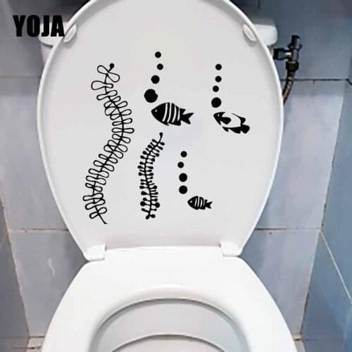 YOJA 23.1X23.8CM Wall Sticker Toilet Decal Sea Life Bubbles Seaweed Wallpaper Ocean Fishes T5-0390