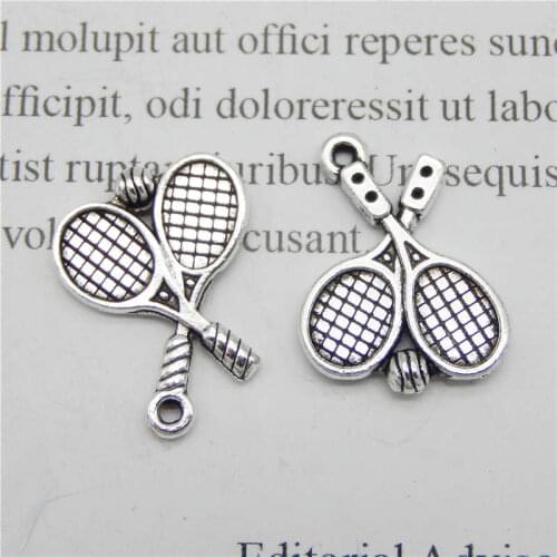 Julie Wang 20PCS Tennis Charms Racket And Ball Alloy Sports Antique Silver Color Earrings Bracelet Jewelry Making Accessory