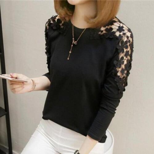 Zuolunouba Autumn Women T Shirt Tees Sexy Lace Openwork Embroidery Flower Harajuku Long Sleeve Lady Bottoming Shirt Tops Female