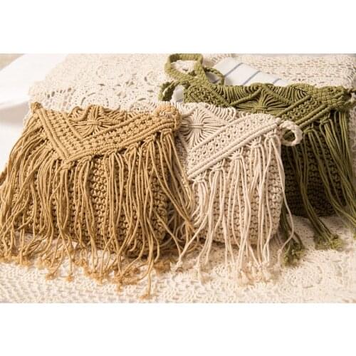 Women Fringe Tassel Crossbody Shoulder Bag Straw Woven Handmade Boho Beach Travel Handbag
