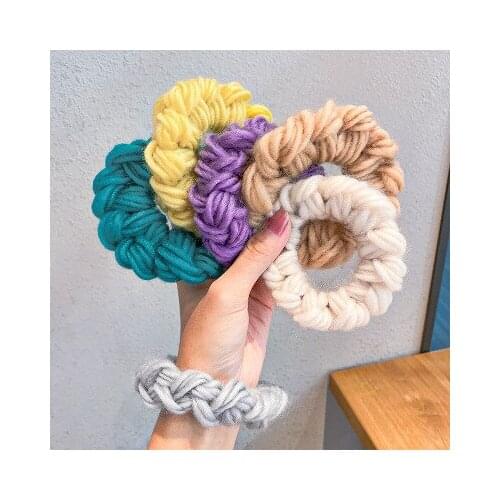 High Quality Large Intestine Winter Woolen Handmade Weave Hair Ring Elastic Hair Bnads Rubber Women Hair Rope Head Accessories