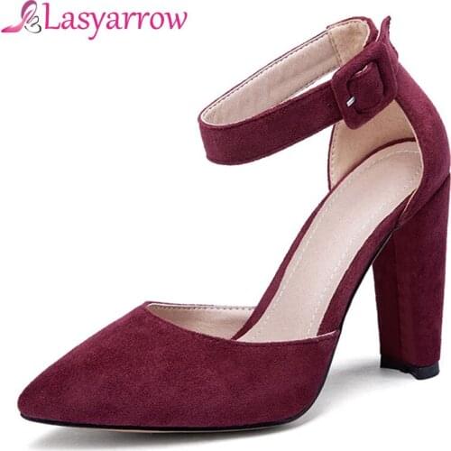 Lasyarrow Summer Women Pumps High Heels Wedding Shoes Thick Heels Pointed Toe Women Cut Out Sandals Ladies Shoes Black Red Party