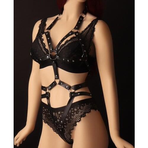 Festival Clothing Leather Punk Goth Body Bondage Sexy Lingerie Set Fetish Erotic Women Underwear Harness Fashion Belt Waist Size