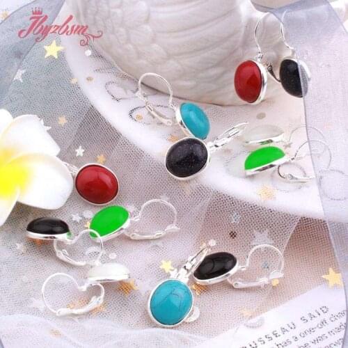 10x12mm Oval Cat Eye Agates Natural Stone Colorful Trendy Jewelry Hook Earrings For Women Valentines Mothers Day Gift 1 Pair