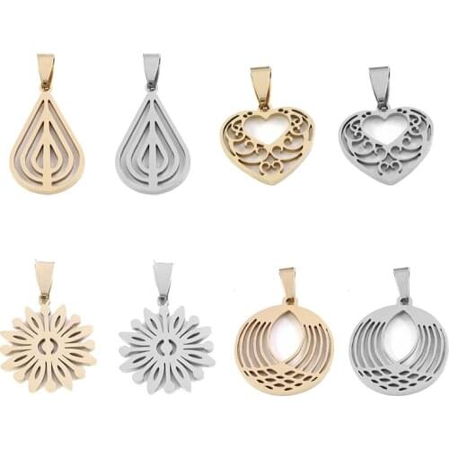 1pcs Stainless Steel Tree of Life Love Flower Teardrop Geometry Charms Pendants for Jewelry Making Necklace DIY Handmade charm