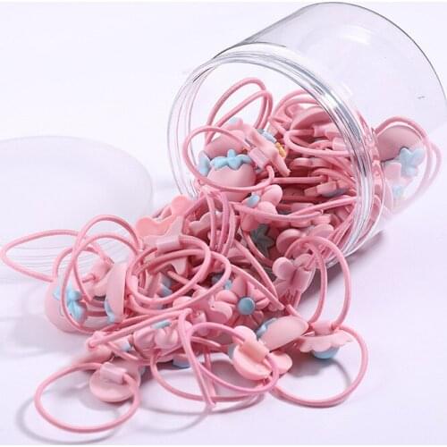 20pcs New Fashion Candy Color Scrunchy Headband Girls Bow Flower Rabbit Hair Accessories Flower Hair Bands Rubber Gum Ornaments