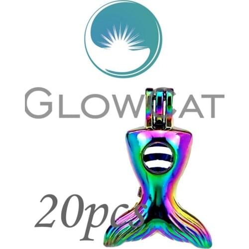 20X CC700 Rainbow Mermaid Tail Beads Cage Jewelry Making Perfume Essential Oil Diffuser Stone Pearl Cage Locket Pendant