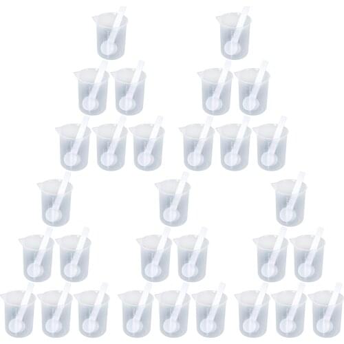 30Pcs 100ml Graduated Beakers with Spoons Set Clear Plastic Measuring Cups Milk Powder Scoops Kit for Kitchen Baking Accessories