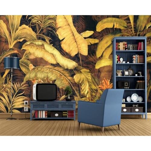 Beibehang Custom 3D Photo Wallpaper golden coconut tree tropical rain forest plant oil painting wall background 3d wallpaper