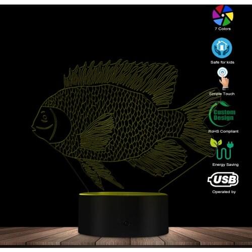Seabed Fish Art Decor 3D Acrylic Ocean Animal LED Optical Illusion Table Lamp Kid Room Novelty Night Light With Colors Changing
