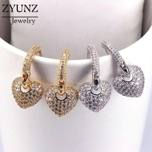 4 Pairs, Gold Silver Color CZ Crystal Brincos Drop-Earrings Zircon Heart Dangle Earrings Elegant Jewelry for Women Party Gift