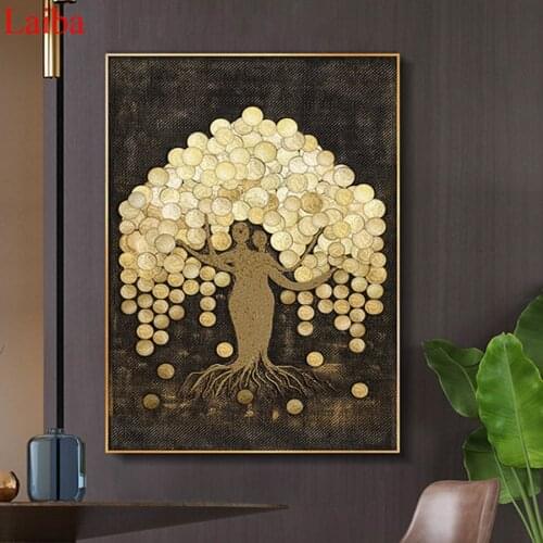 Diamond PaintingAbstract gold foil texture, money tree Rhinestone 5D DIY Diamond Embroidery,Cross Stitch,diamond Mosaic Sale