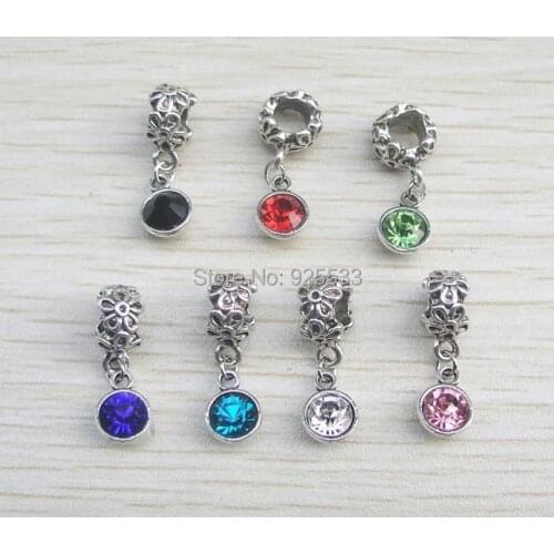 Free shipping 21pcs/lot 17x10mm big hole antique metal loose beads crystal rhinestone pendant fit European bracelet jewelry DIY