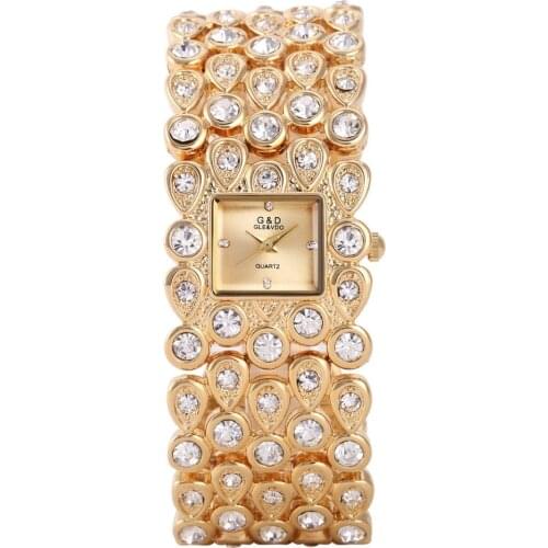 WA116 Luxury Gold Womens Watches Bracelet Watches Ladies Quartz Wristwatch Crystal Band relogio feminino Rectangel relojes