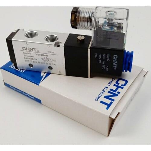 CHNT Válvula Solenoide de 5 puertos Original CHNT neumática N4v210-08 2 posiciones 24 V 220 V N4V210-08