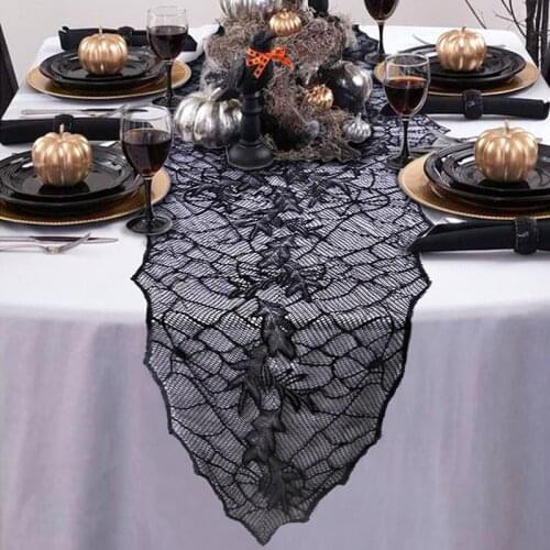 Halloween Decor Props Black Gothic Lace Spiderweb Curtain Tablecloth Fireplace Haunted House Hanging Prop For Home Bar Club