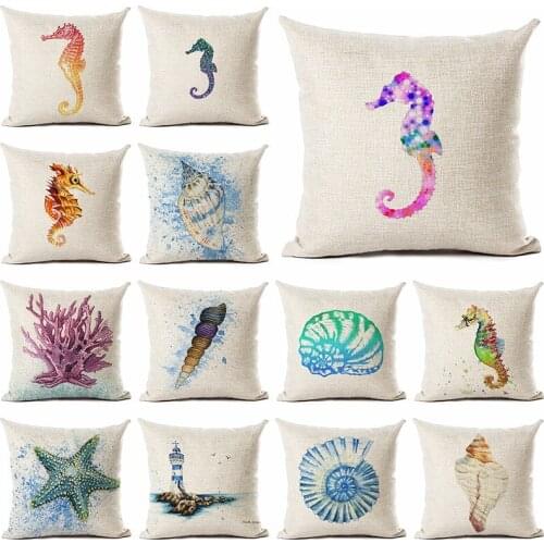 Ocean Style Octopus Seahorse Print Cushion Cover Home Decorative Pillow Case Cojines Decorativos Para Sofa Pillow Cover Almofada
