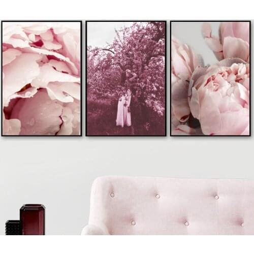 Dream Girl Flower Tree Wall Art Canvas Painting Nordic Posters And Prints Canvas Pictures For Living Room Bedroom Decor